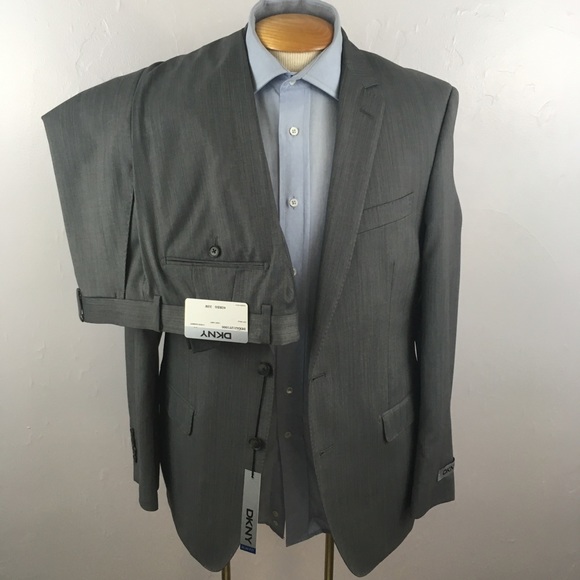 New dkny 2 piece men’s suit light grey slim fit wool 40r 2 button nwt ea0044